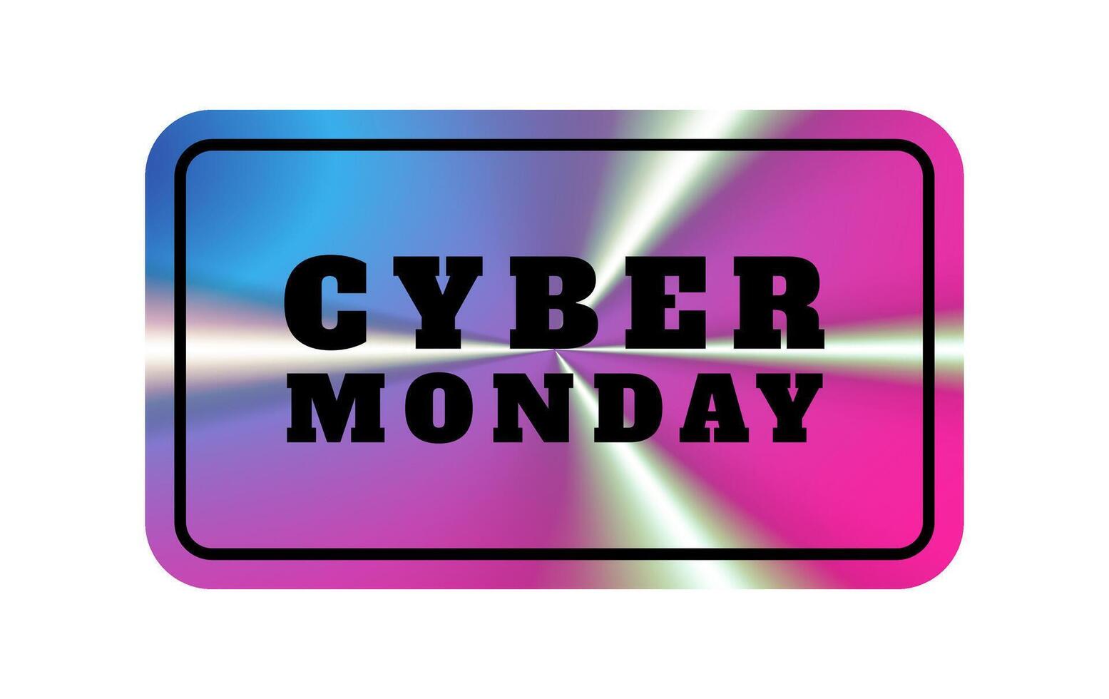Holographic sticker. Cyber monday. Geometric hologram label, iridescent foil, adhesive film. Colored tag, rainbow shiny emblem. Isolated Neon illustration vector