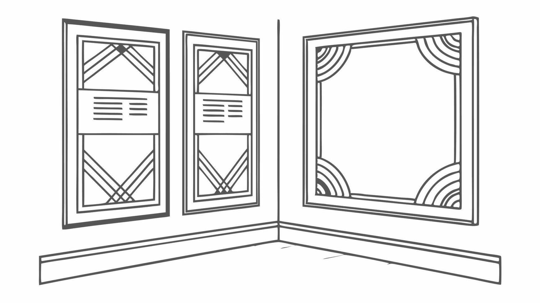 A drawing of a room with two windows vector