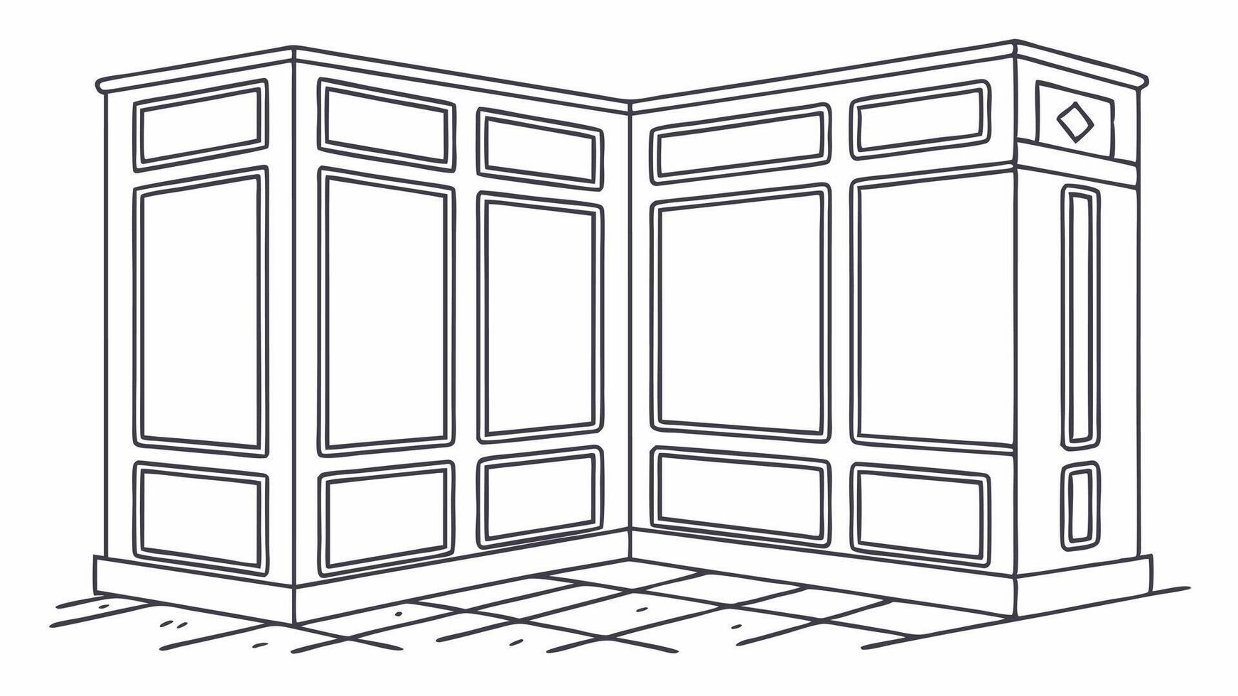 A line drawing of a room with a door vector