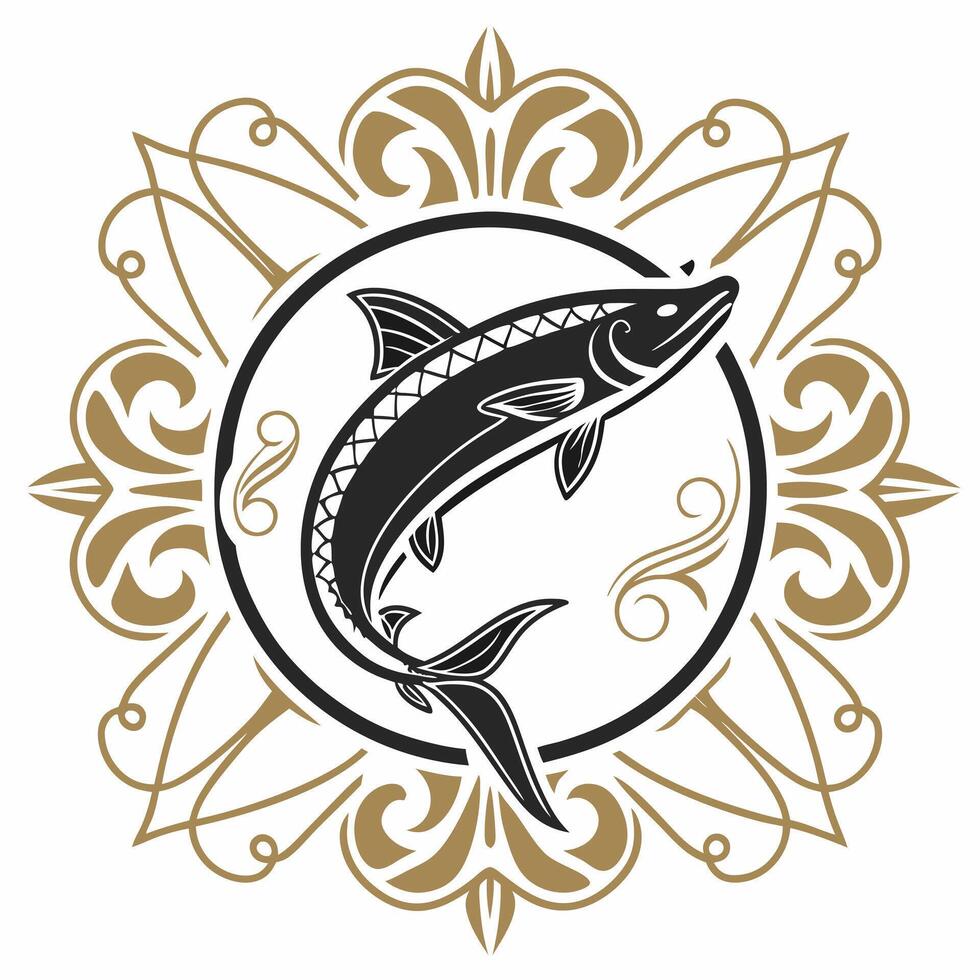 a fish in a ornate frame with a gold border vector
