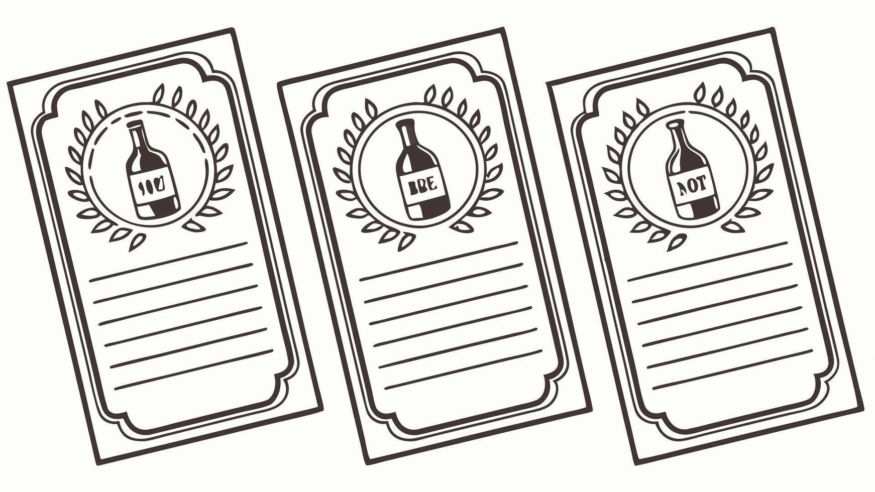 Three wine labels with a bottle of wine vector