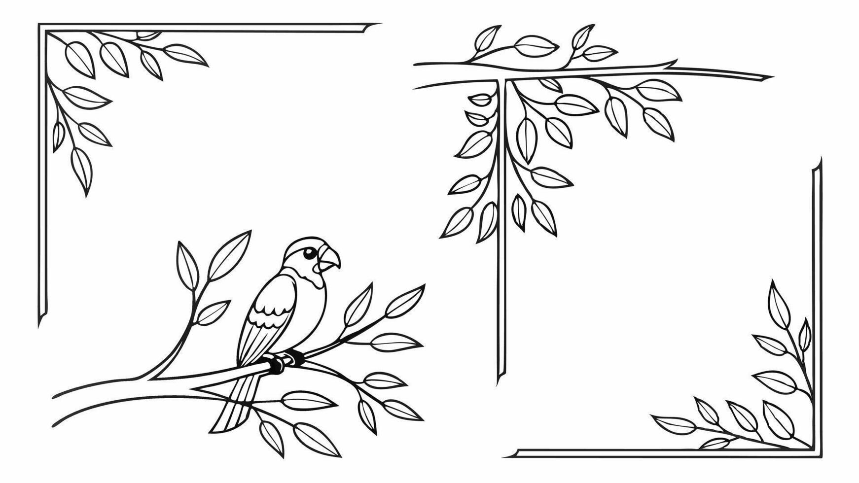 Two birds sitting on branches and leaves vector