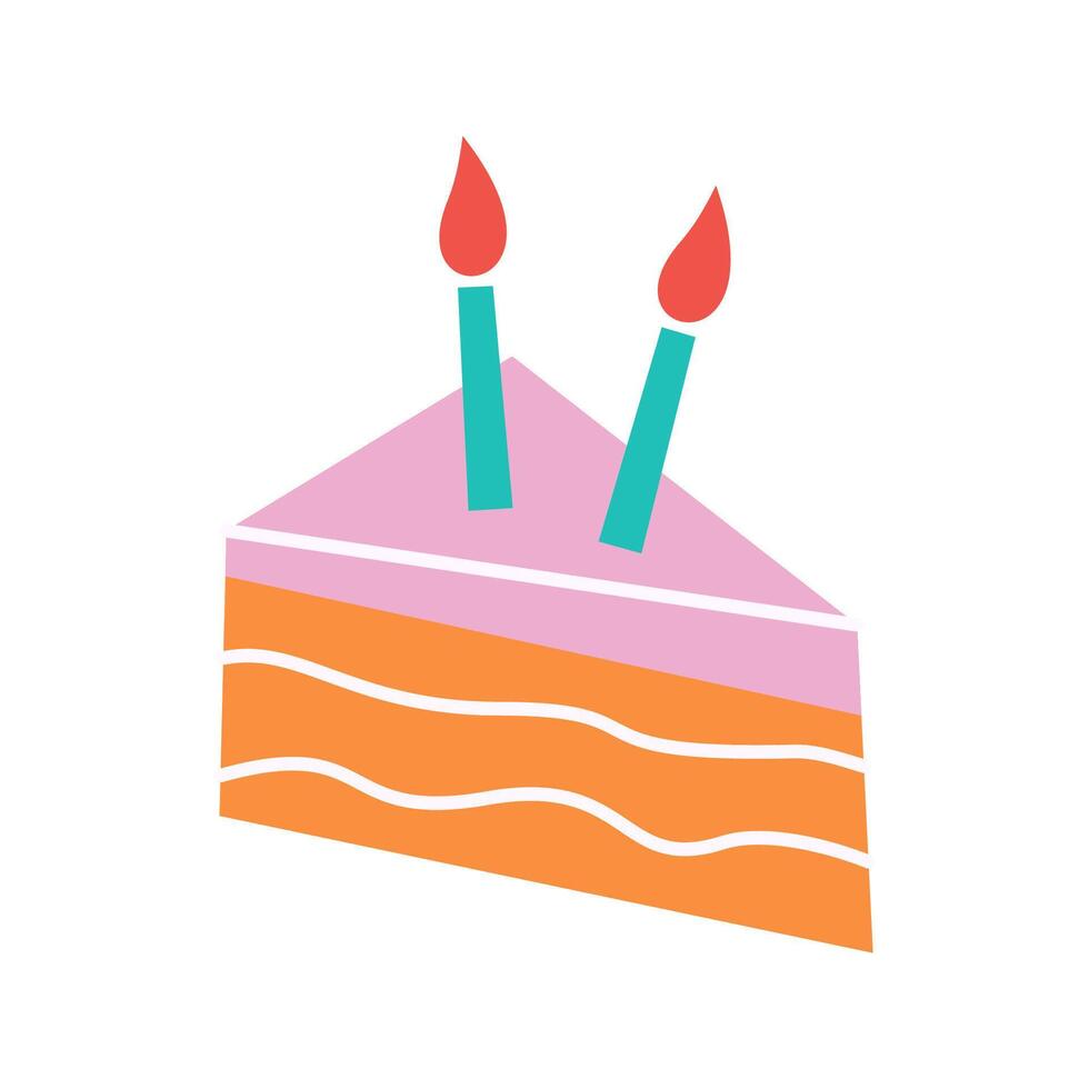 A single slice of cake with two candles, perfect for smaller celebrations. vector