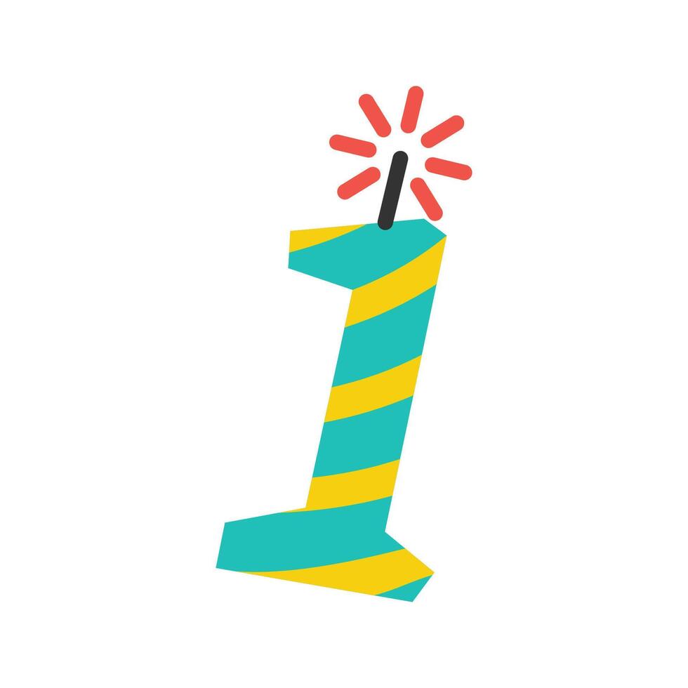 A striped candle shaped like the number 1. Commonly used for milestone celebrations. vector
