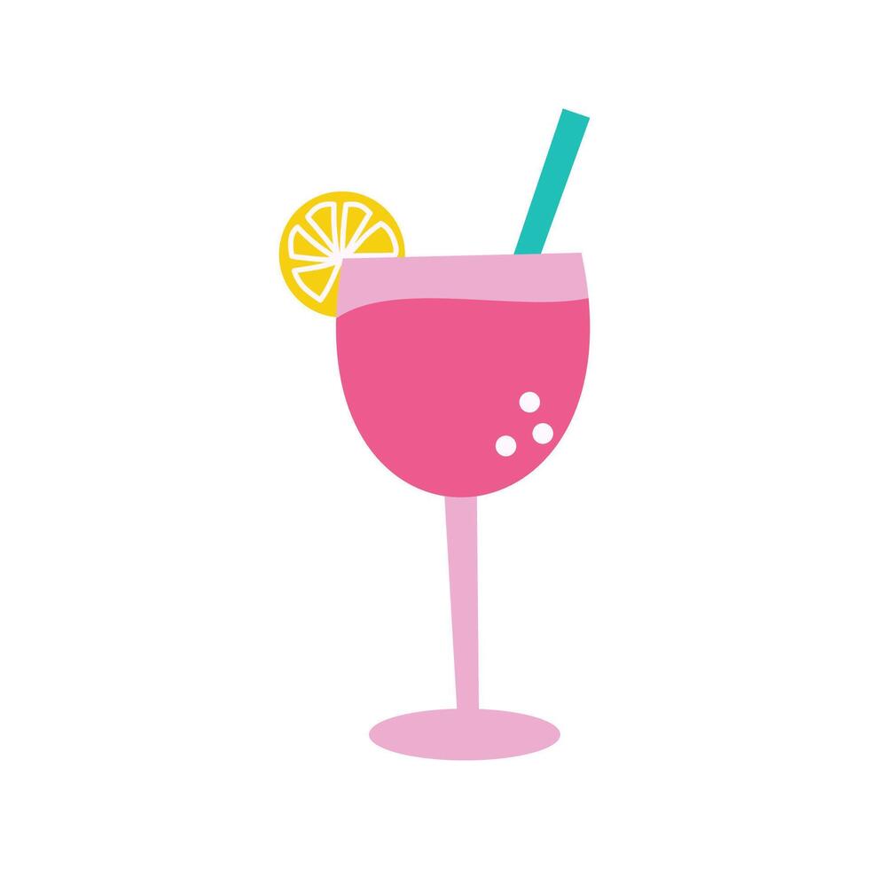 A pink drink in a glass with a straw, symbolizing refreshing beverages at parties. vector