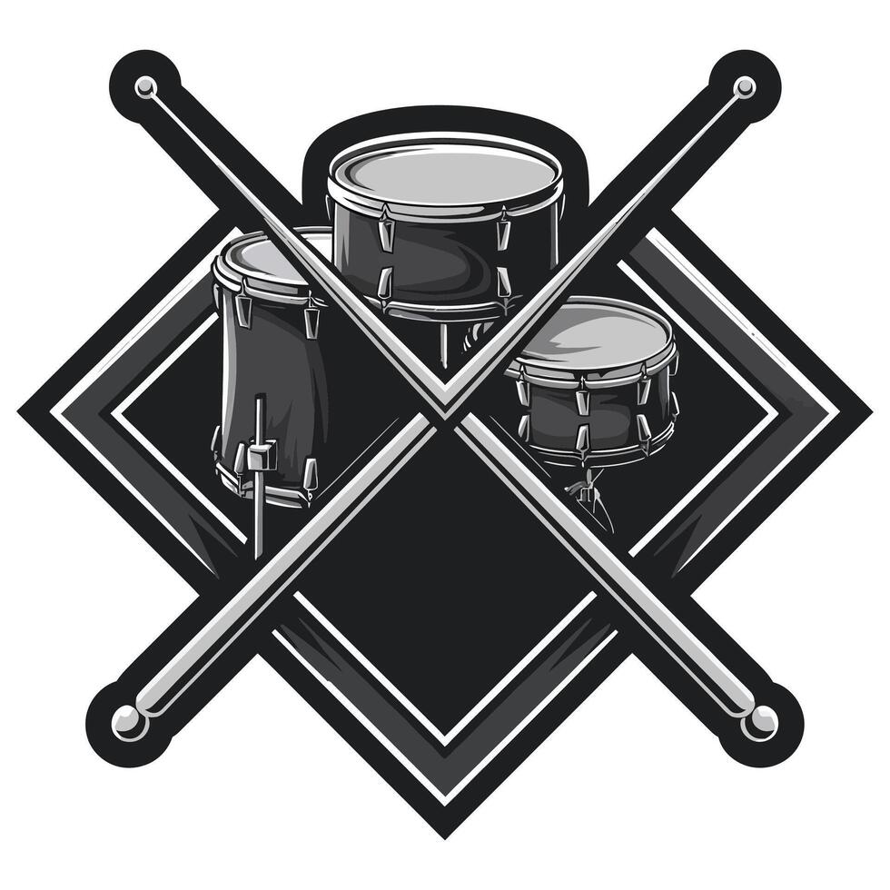 Drum kit and crossed sticks on a white background. vector