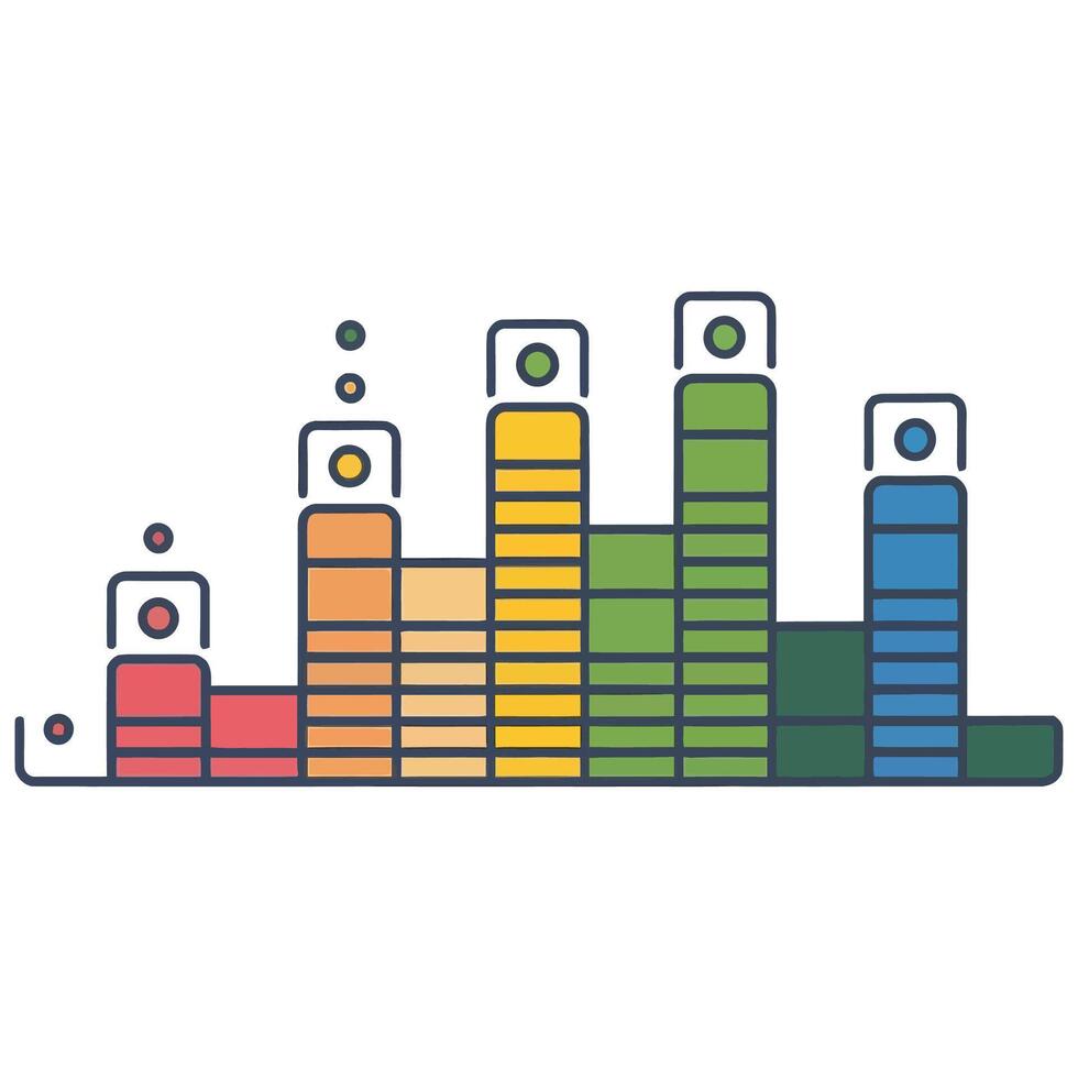 A colorful line of sound equalizer icons vector