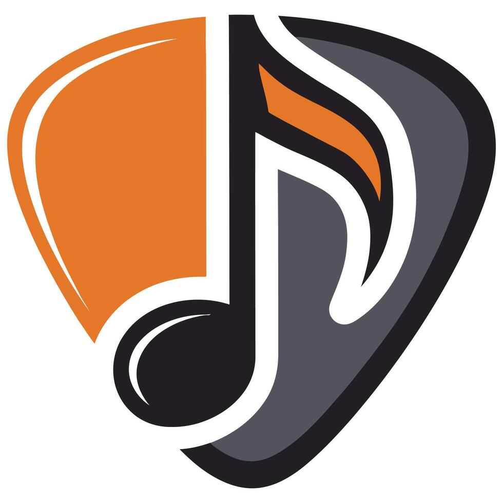An orange and black guitar pick with a note vector