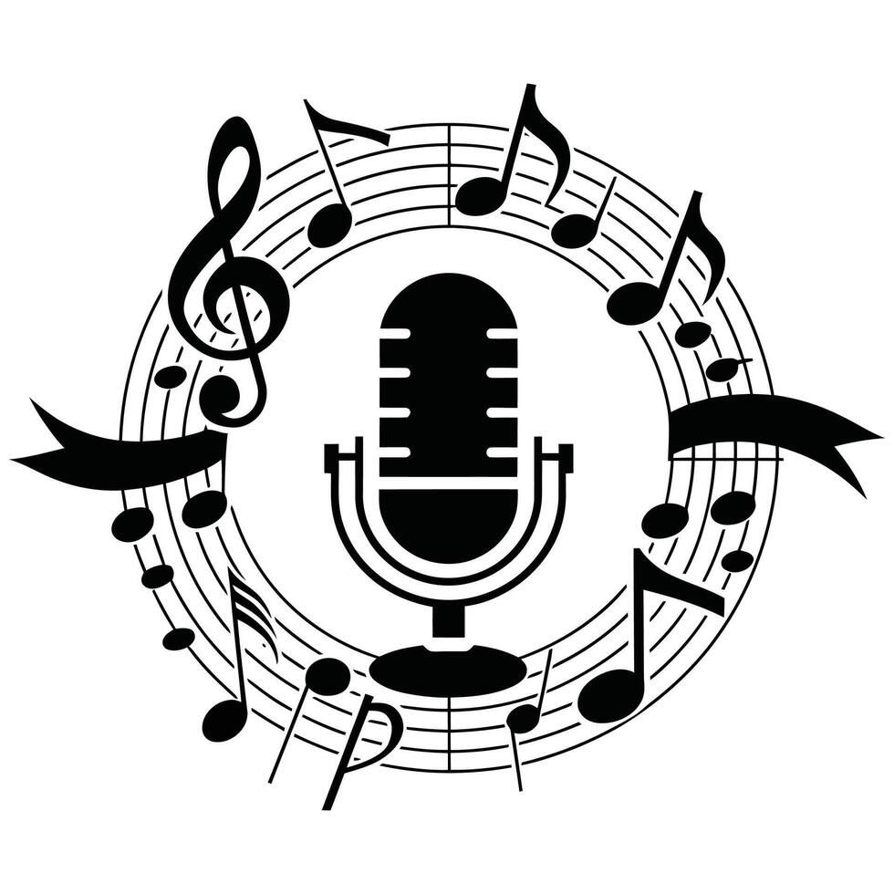 A microphone and musical notes vector