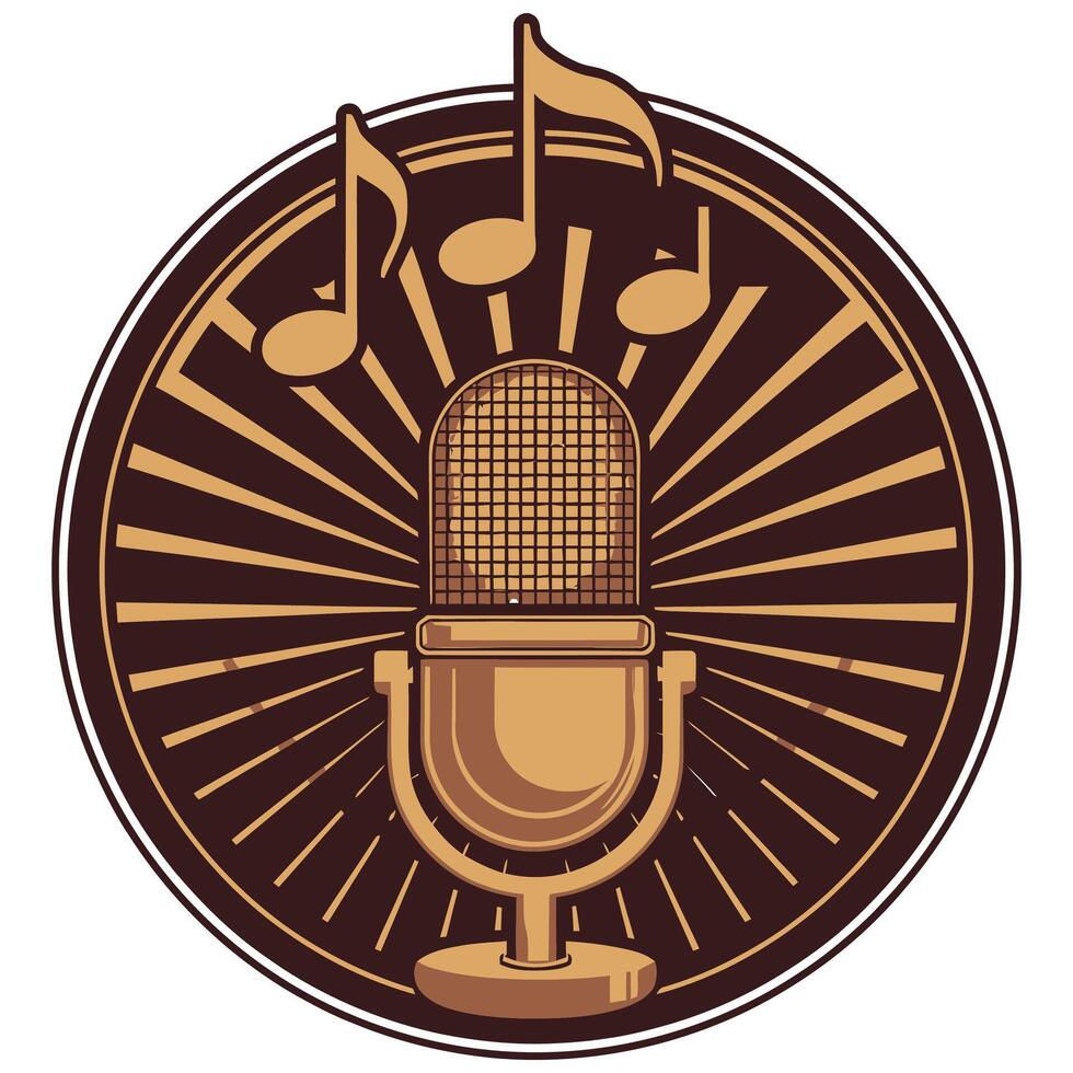 Retro microphone with music notes illustration vector