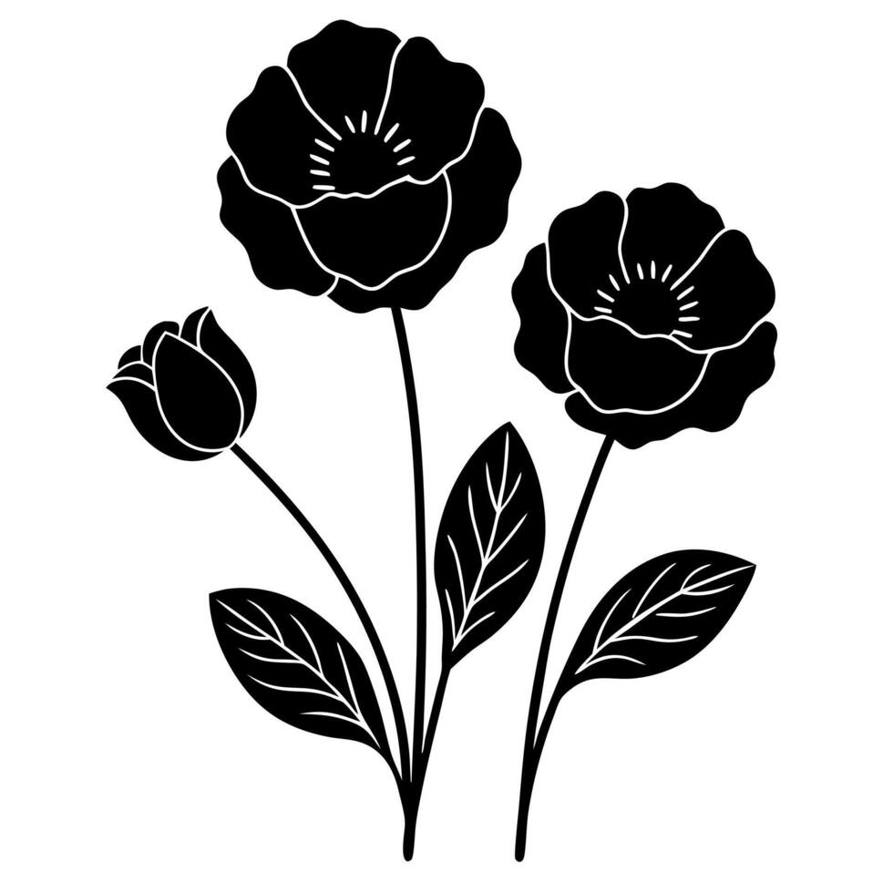 Elegant Two Flowers Silhouette Design vector