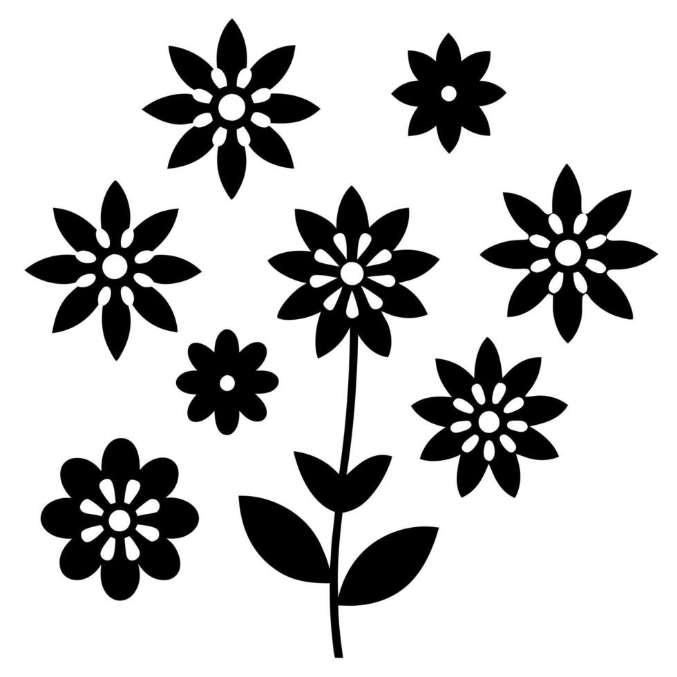 Tiny Floral Icons Silhouette Minimalistic vector