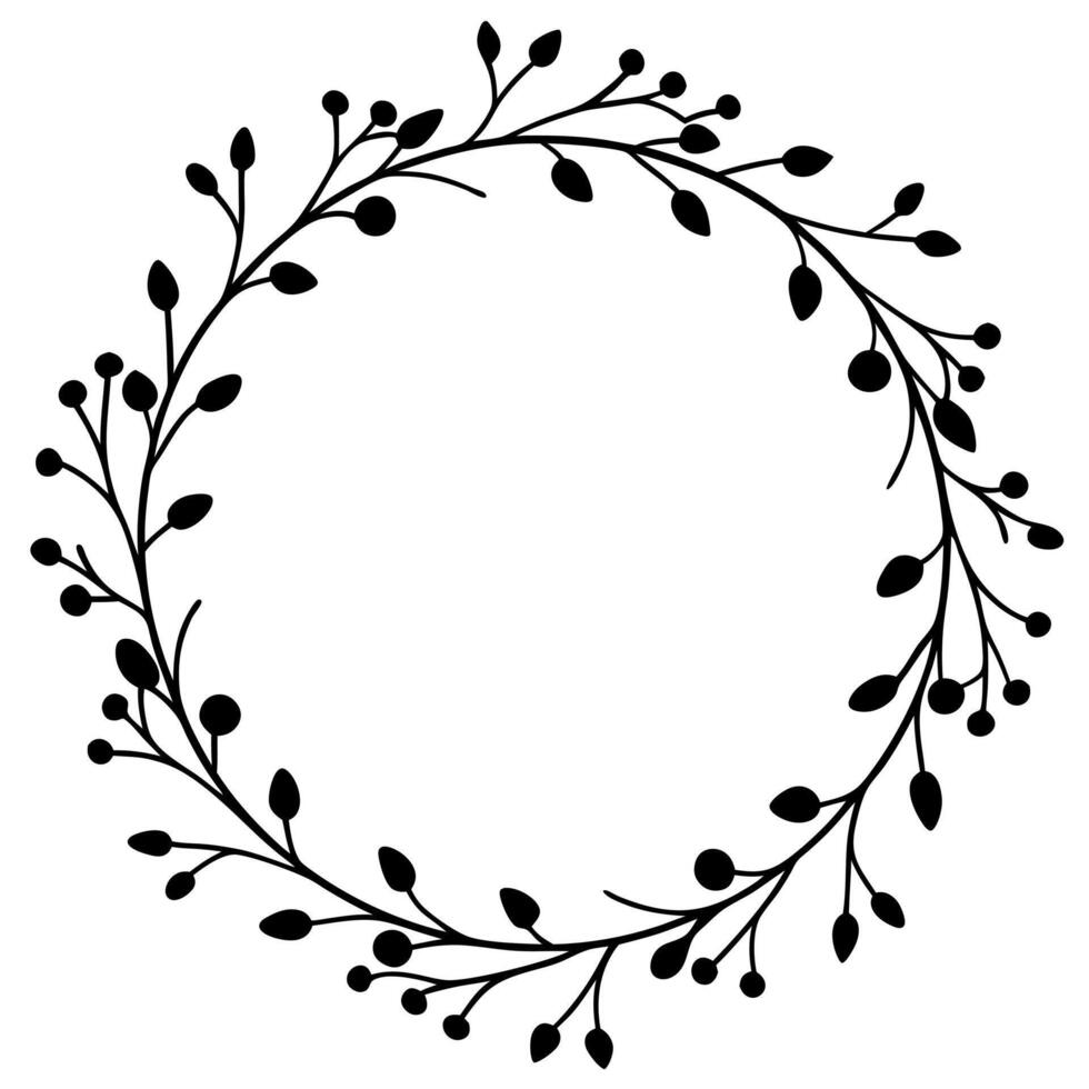 Delicate Circular Floral Wreath Silhouette vector