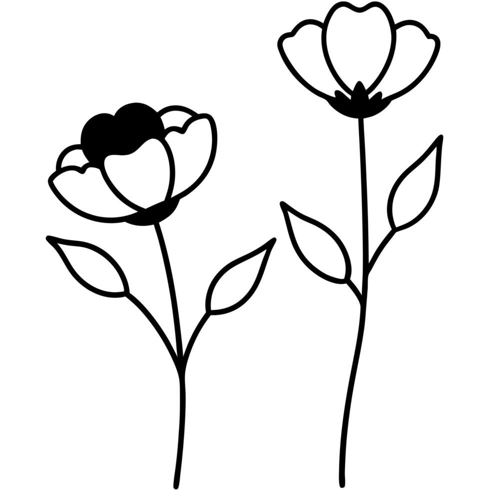 Artistic Two Flowers Silhouette Drawing vector