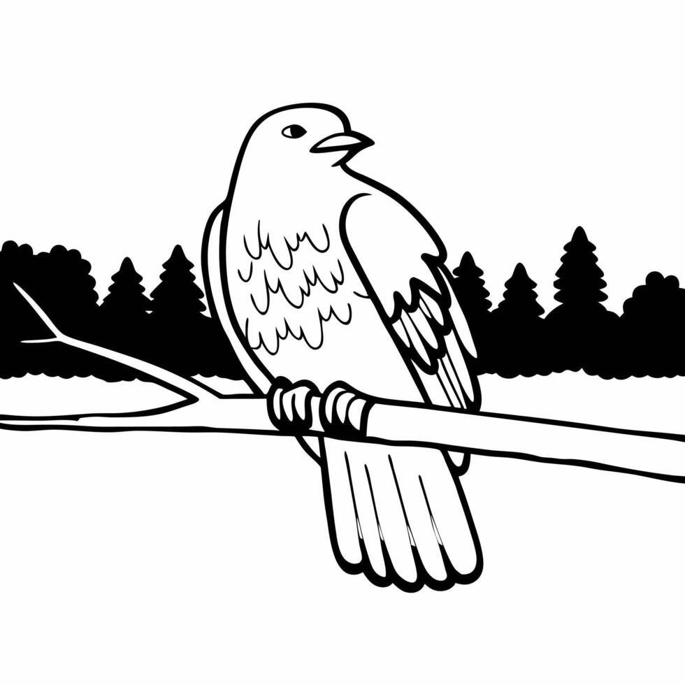Bird on Tree Branch Silhouette Artwork vector