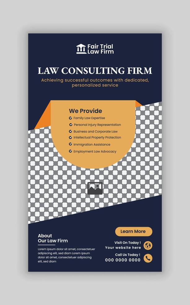 Law Firm Story Template or Law Service Social Media Vertical Banner Design vector