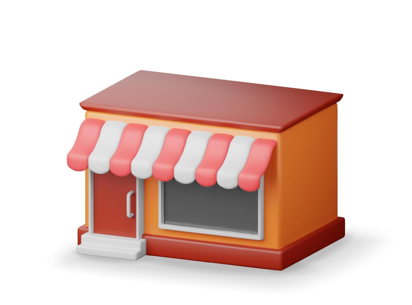 3d empty store front shop with window and door. Render wooden and brick facade. Glass showcase of boutique. European style shop exterior vector