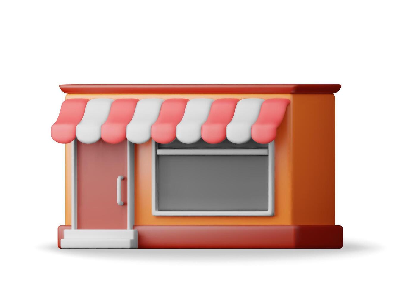 3d empty store front shop with window and door. Render wooden and brick facade. vector