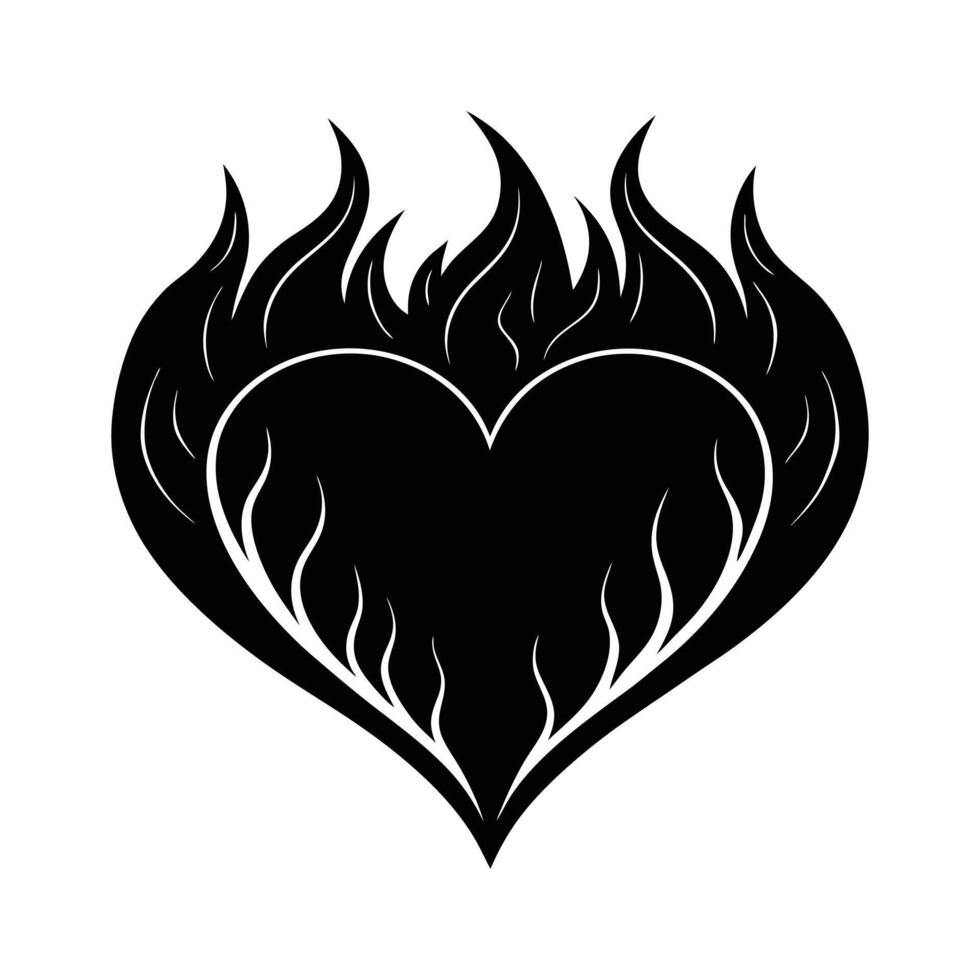 heart fire silhouette vector