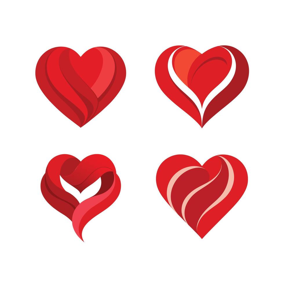 abstract red heart silk isolated icon set vector