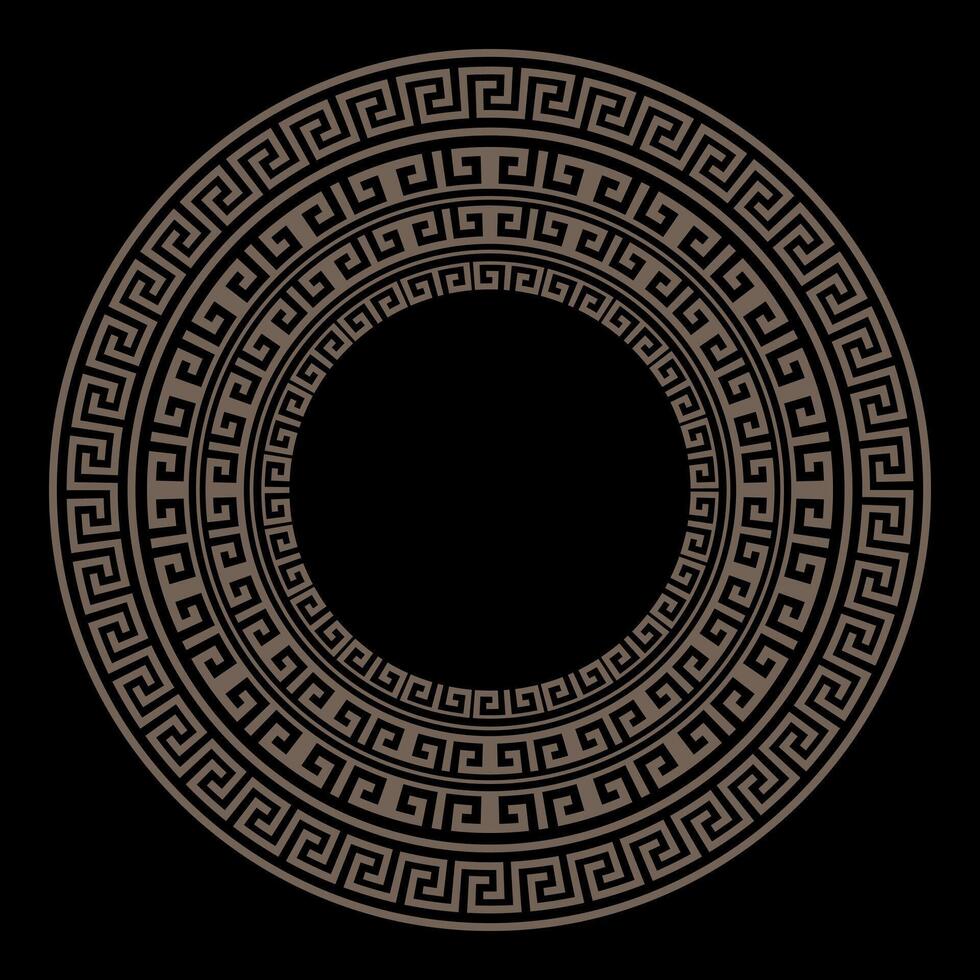 Gold round frame bohemian inspired by traditional art from Greece, yoga. Greek boho mandala design, round key pattern art isolated on white. Greek fret or Greek key. Circle greek frame vector