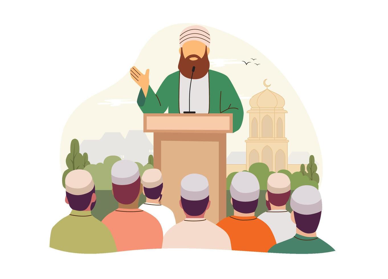 Illustration of people praying before performing Eid al-Fitr prayers vector