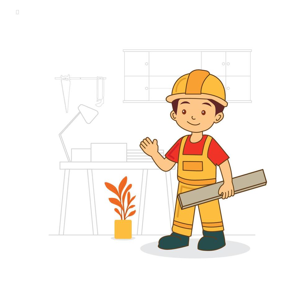 Carpenter wood work cartoon illustration template vector