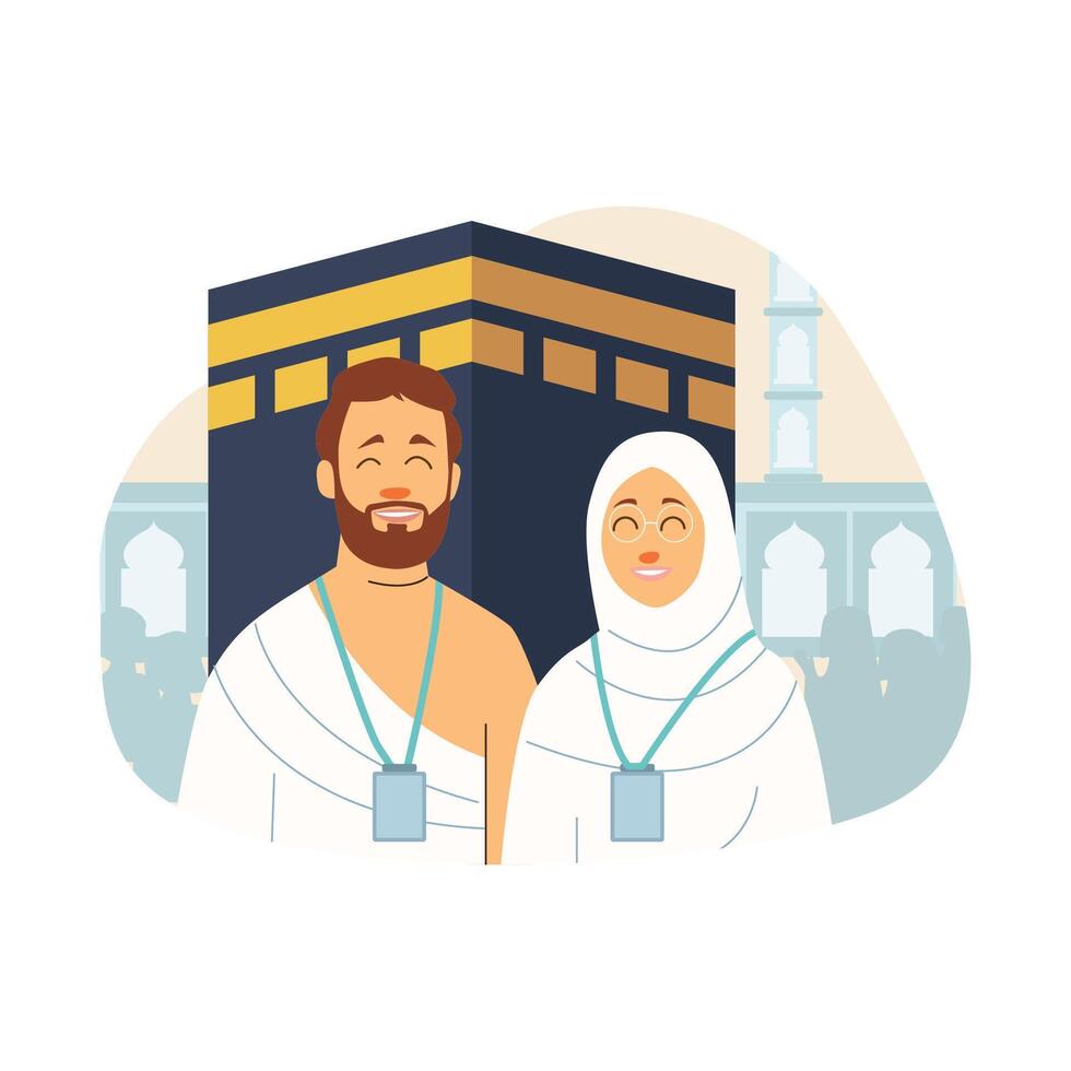 Muslim couple is doing Islamic hajj vector