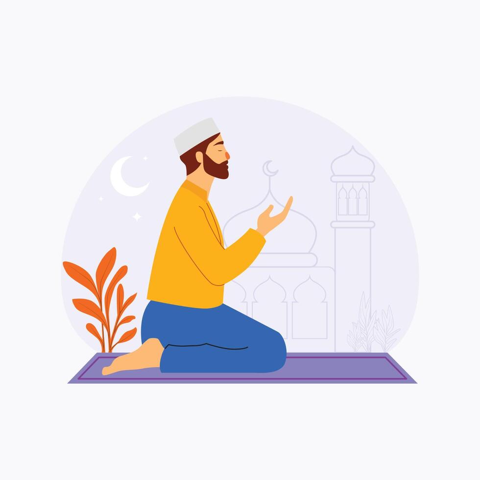 Praying Muslim in middle of the night illustration vector