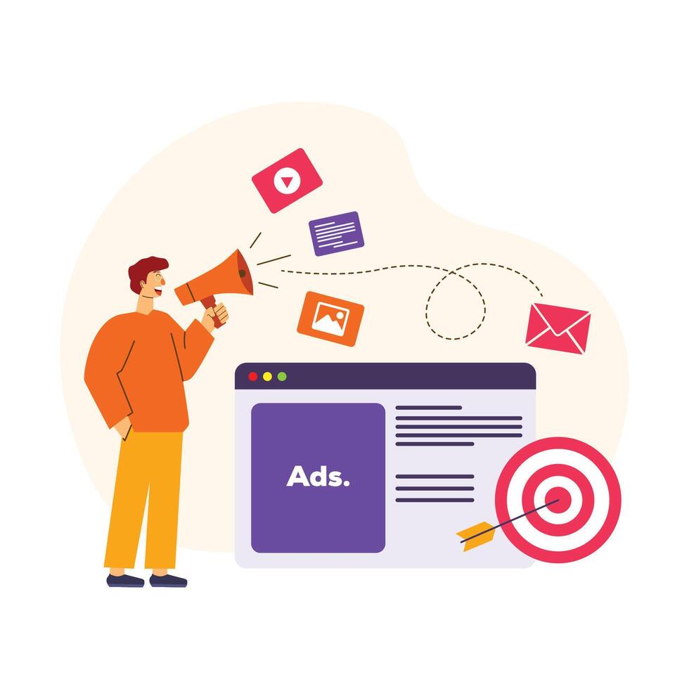 advertising target on marketing campaign in flat illustration design vector