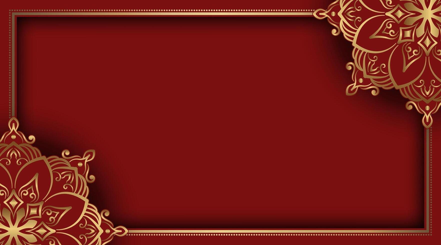 Golden frame with floral pattern on red background vector