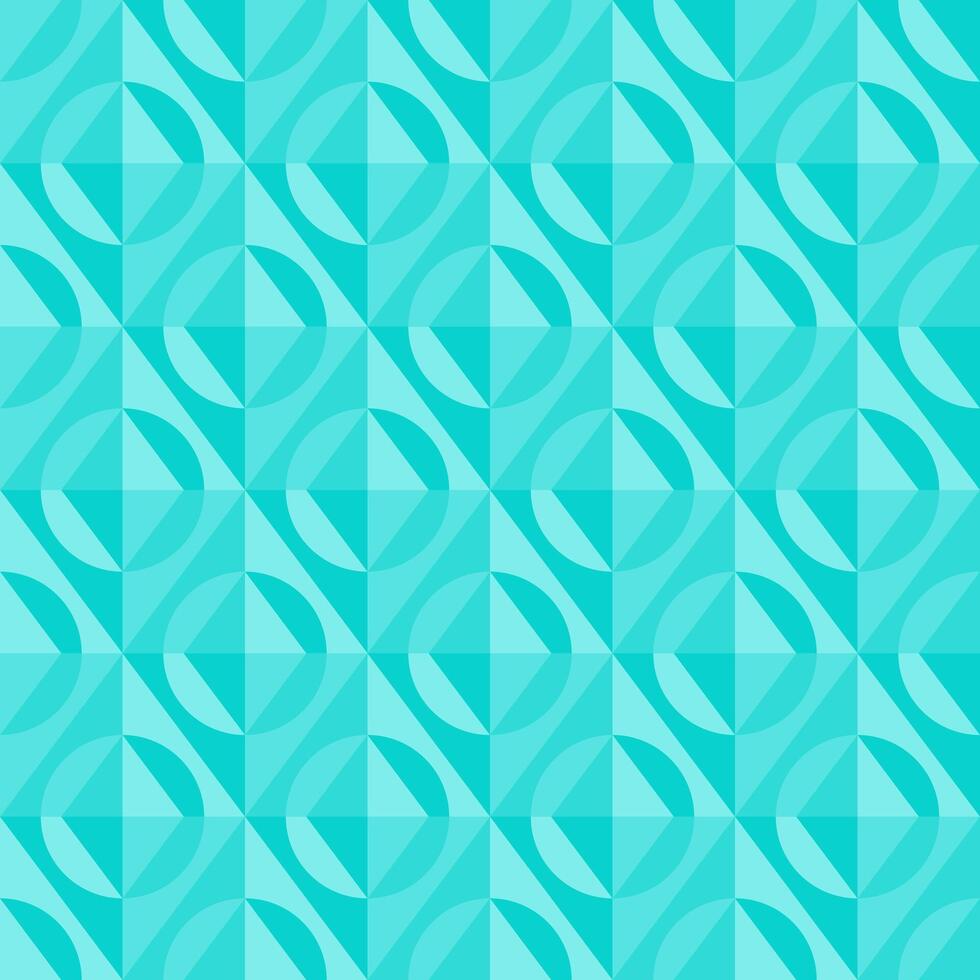 Seamless geometric pattern with interlocking circles and diamonds in turquoise shades. Modern, abstract design for wallpapers, textiles, packaging, web backgrounds, or digital art projects. vector