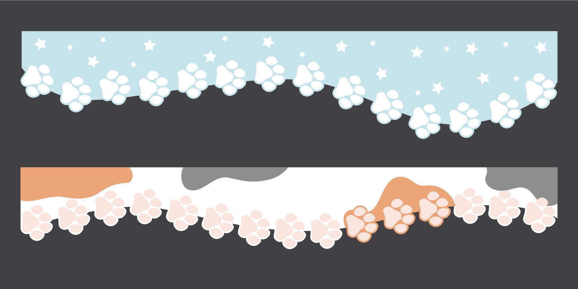 Cute pastel color kawaii header border divider with pet pawprints vector