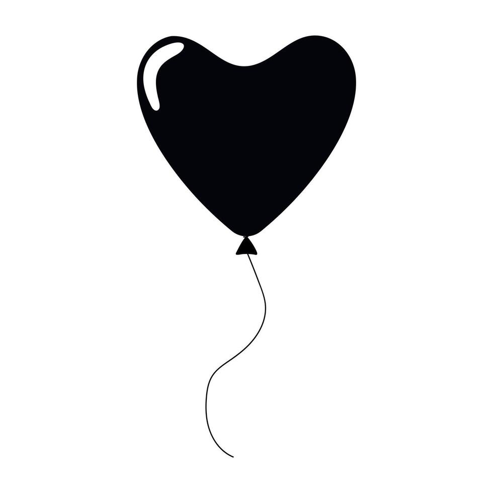 Black heart-shaped balloon floating with string in a minimalist design vector