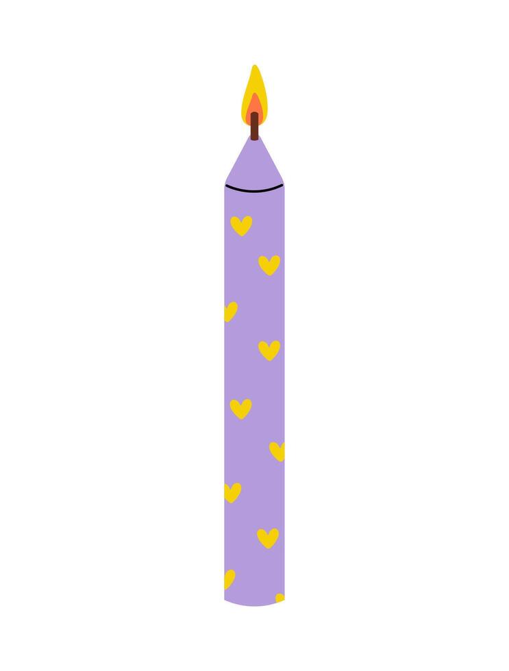 Decorative candle with heart design in soft purple color for festive occasions vector
