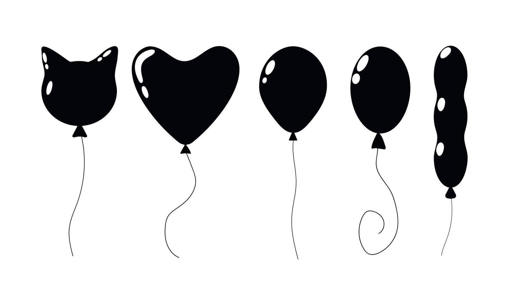 Different balloon shapes including cat, heart, and oval designs in black color vector