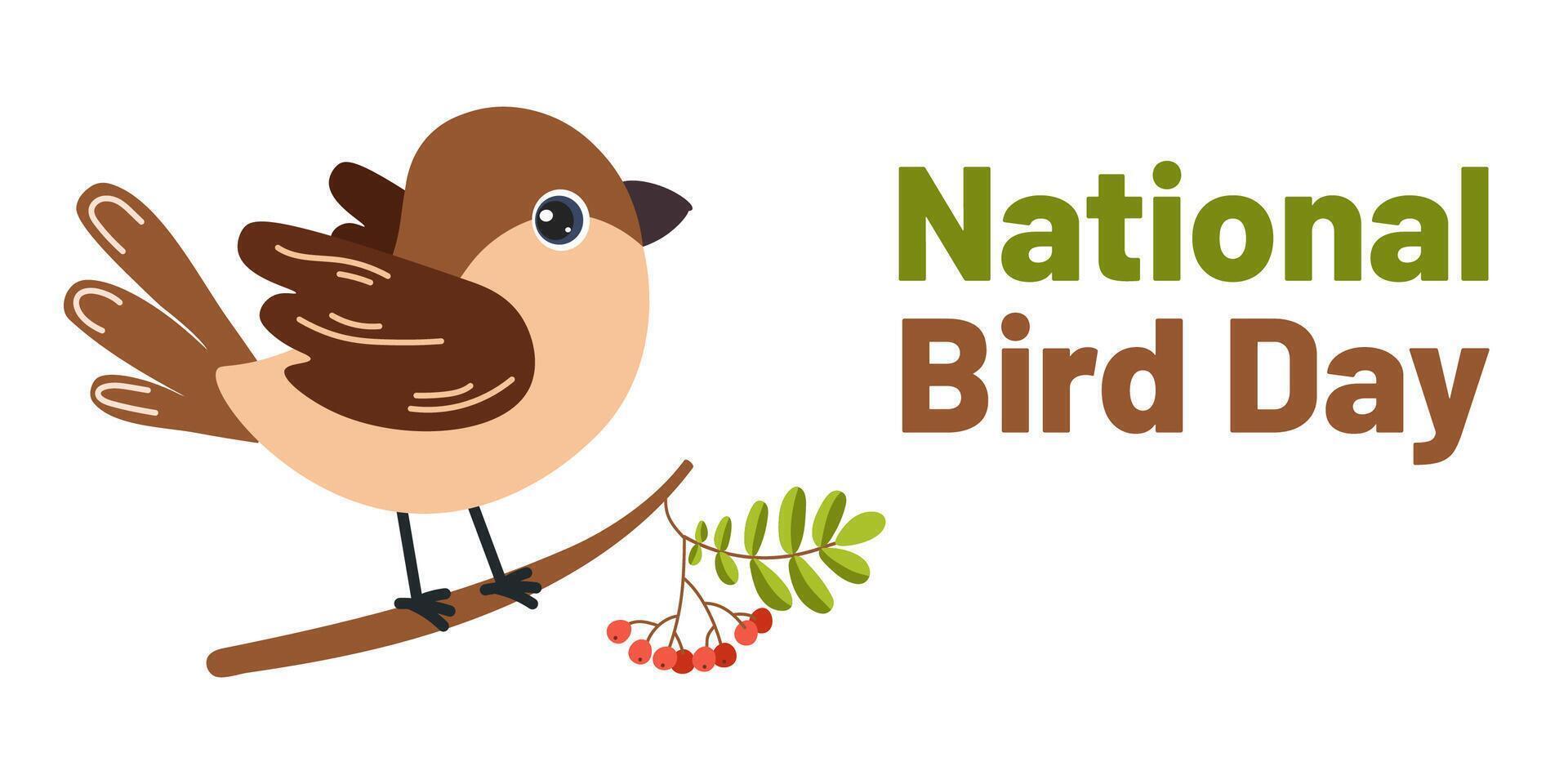 Celebrate National Bird Day with a cute cartoon bird perched on a branch vector