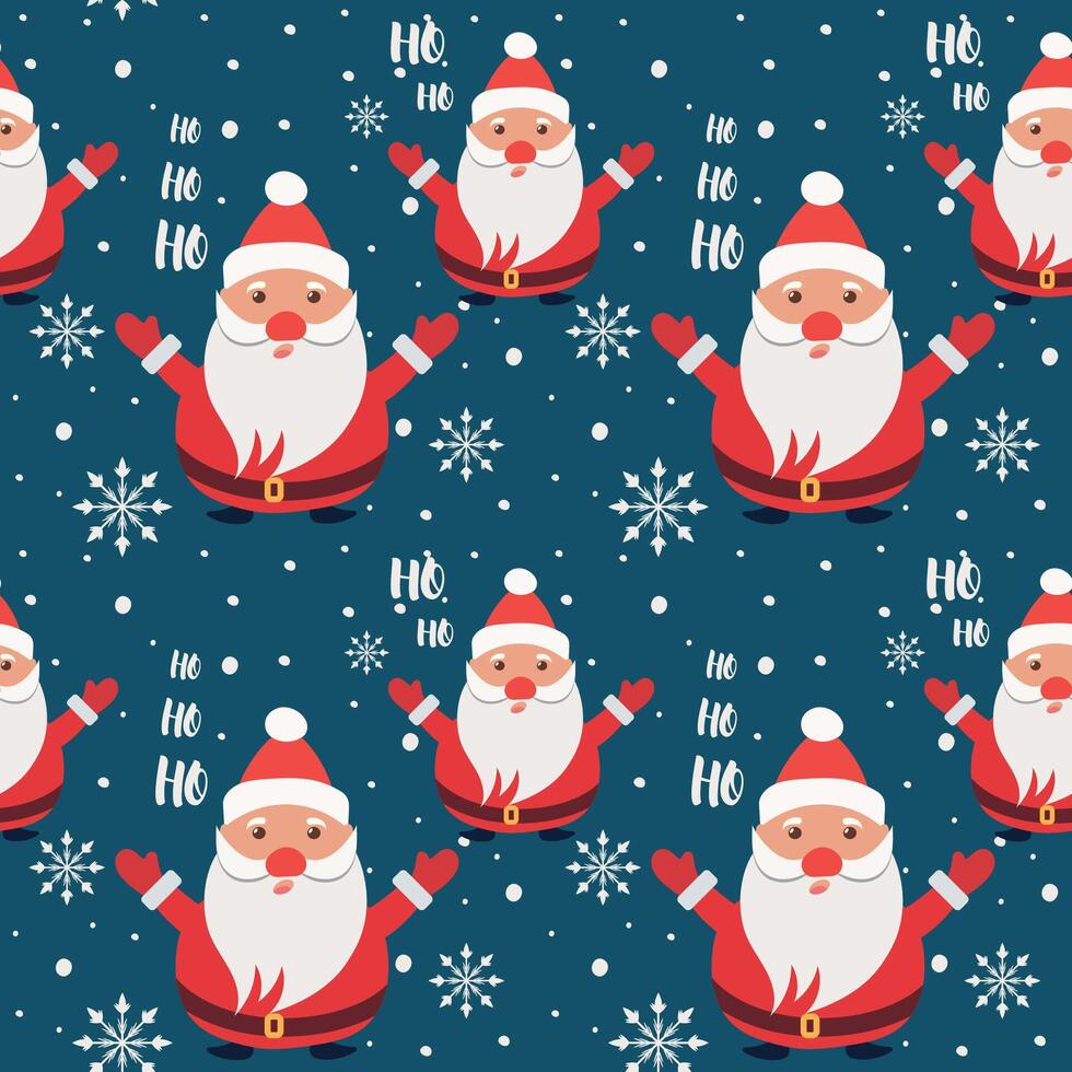 Seamless Christmas pattern with Santa Claus, snowflakes, and Ho Ho Ho Text vector