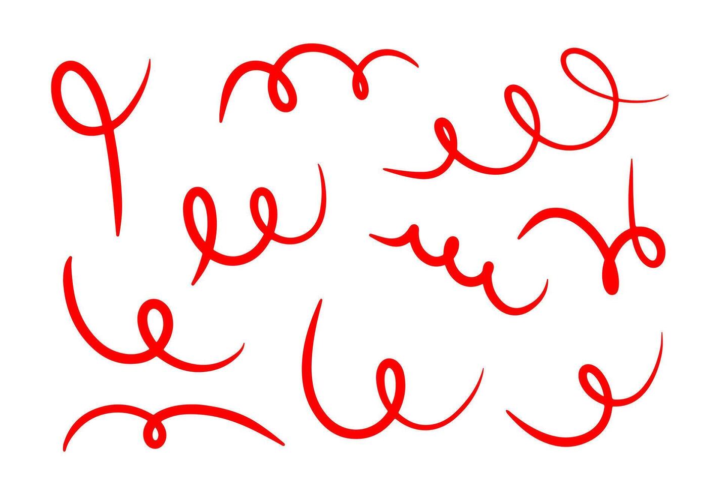 Doodle red spring and spiral set, hand drawn coil icons. flexible lines for your design vector
