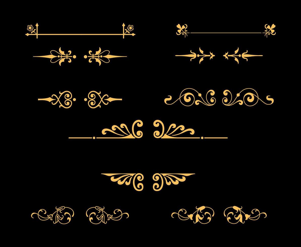 illustration of border frame and border decoration elements on gold colour vector