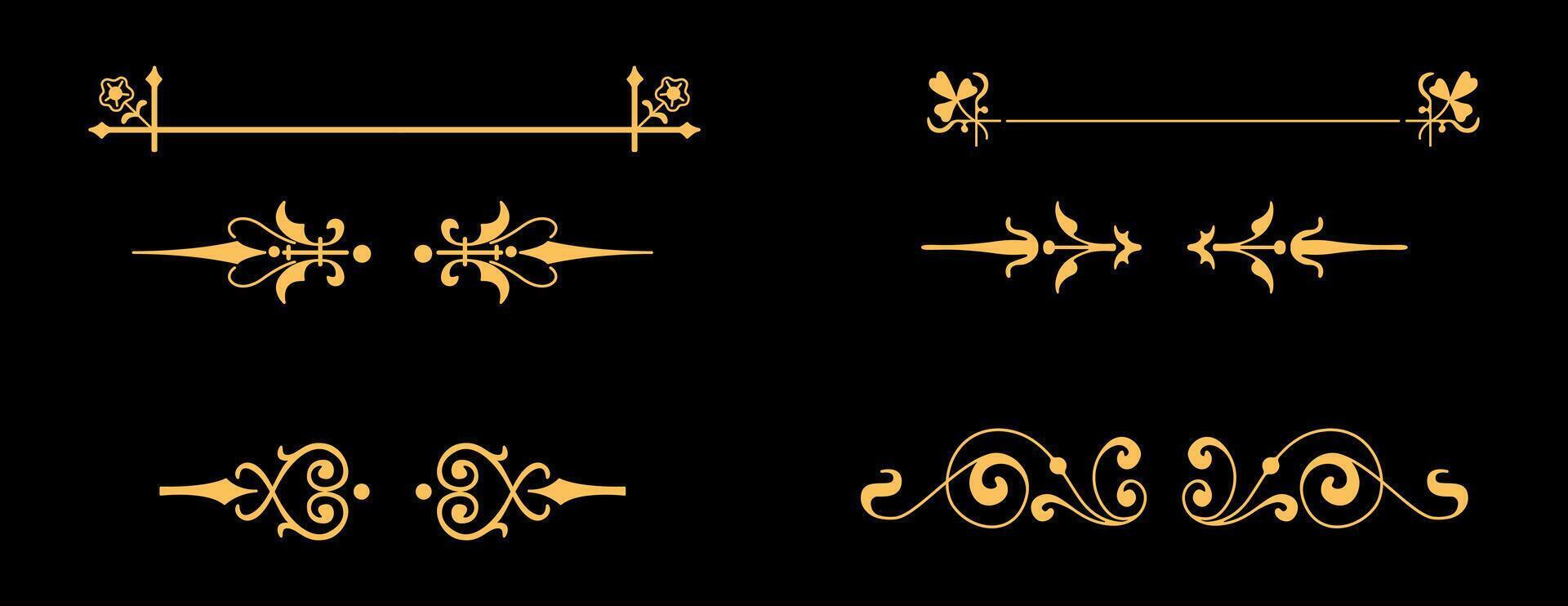 Set of Calligraphic frames, page divider and border elements on gold colour. vector