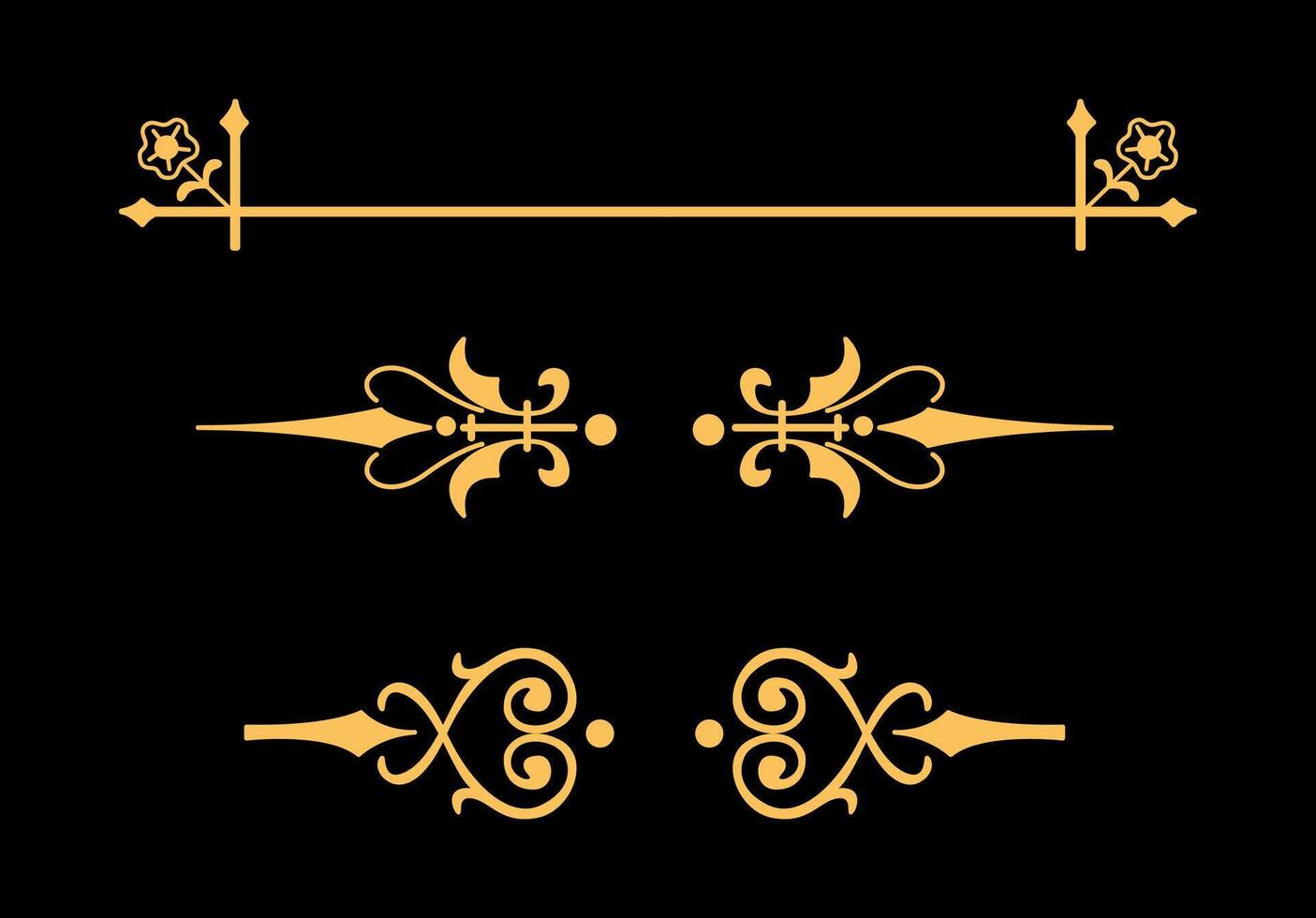Calligraphic old elements vintage decor divider on gold colour vector