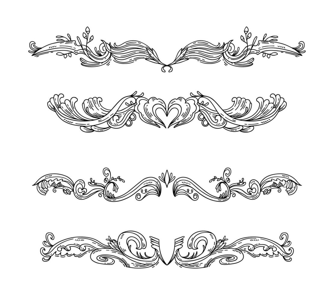 Hand drawn engraving ornaments collection on black and white colour vector