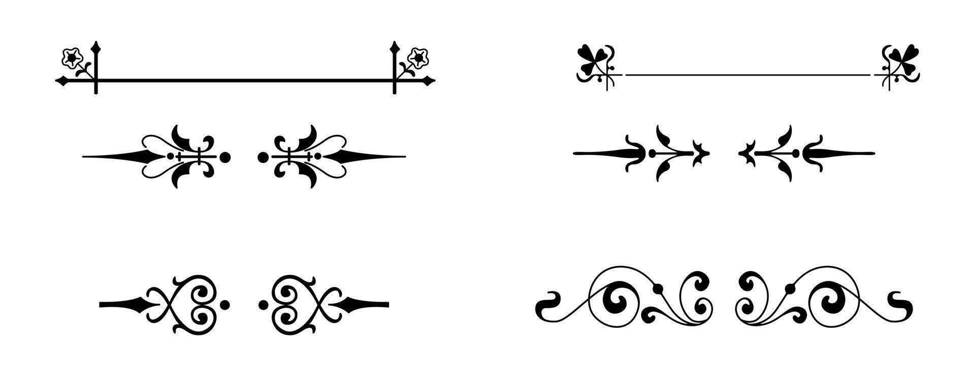 Set of Calligraphic frames, page divider and border elements on black colour. vector