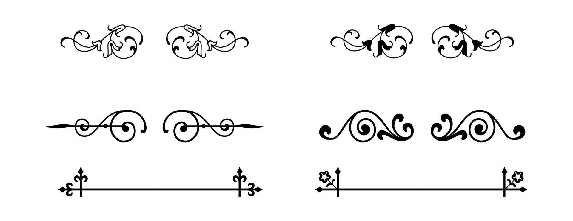Set of Calligraphic frames, page divider and border elements illustration with all separated elements on black colour. vector