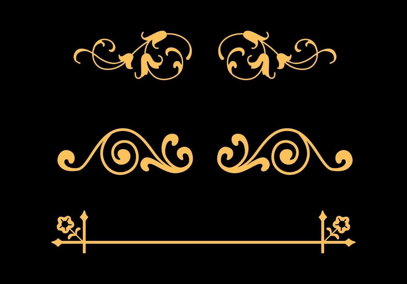 Ornate set vintage elements on gold colour vector