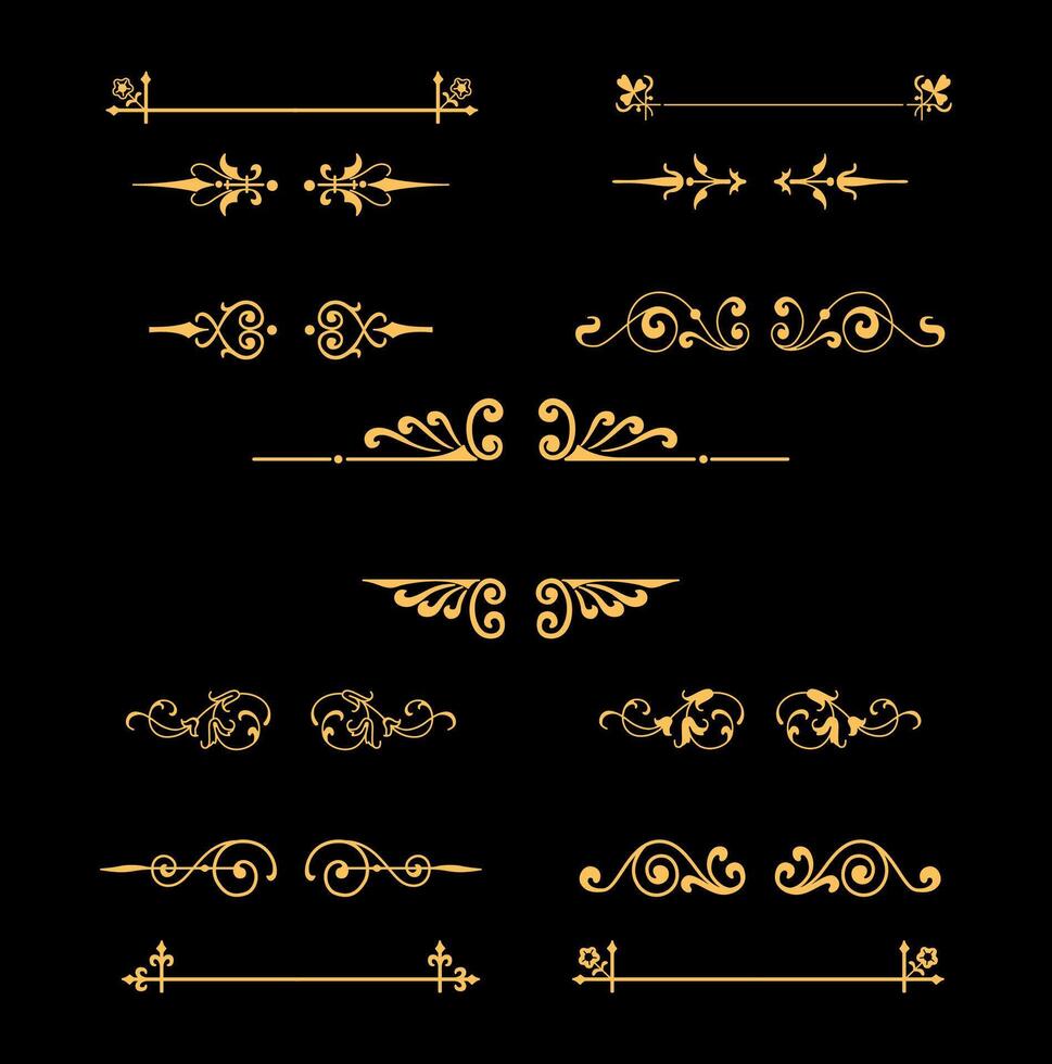 Retro ornaments pack on gold colour vector