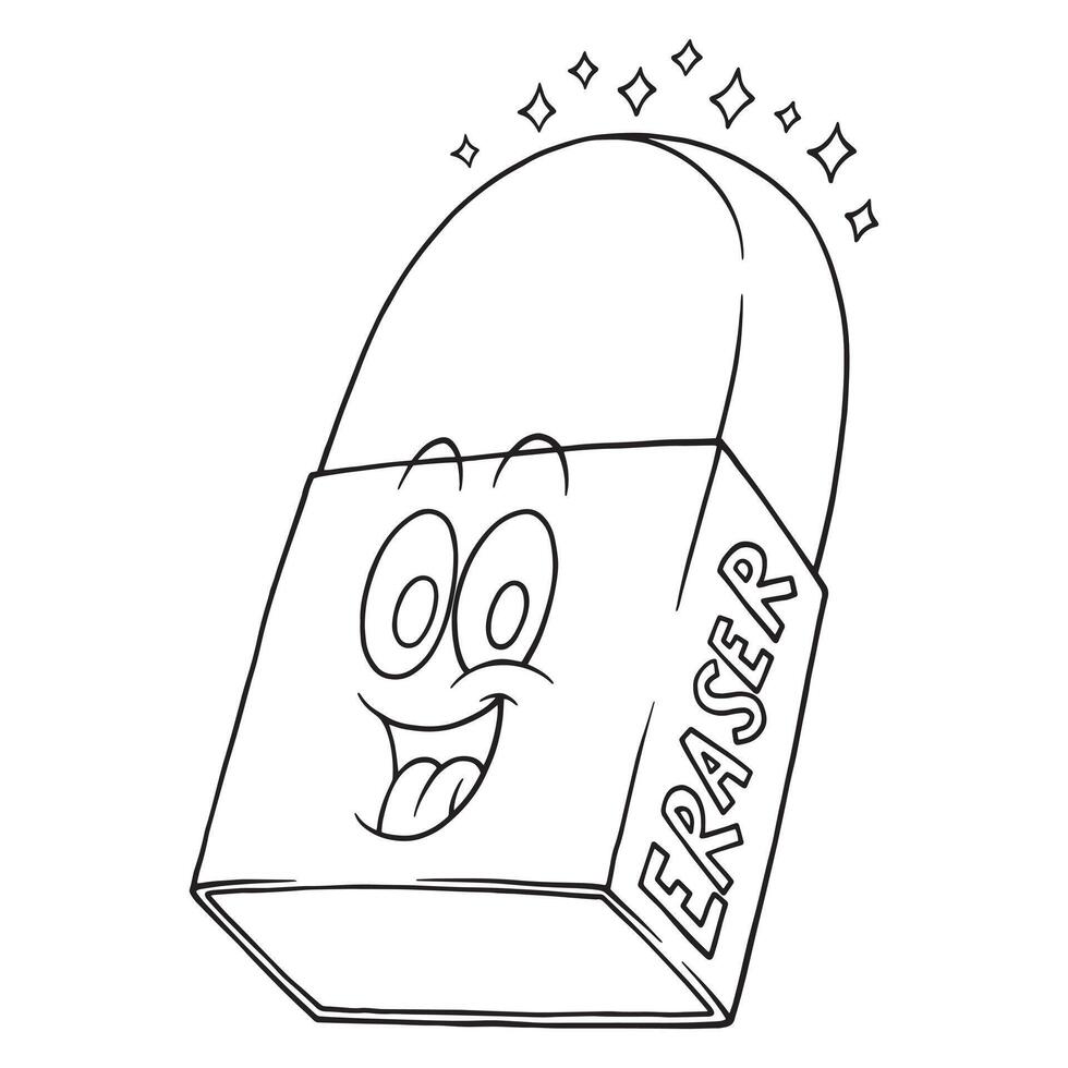 coloring cartoon happy eraser mascot vector