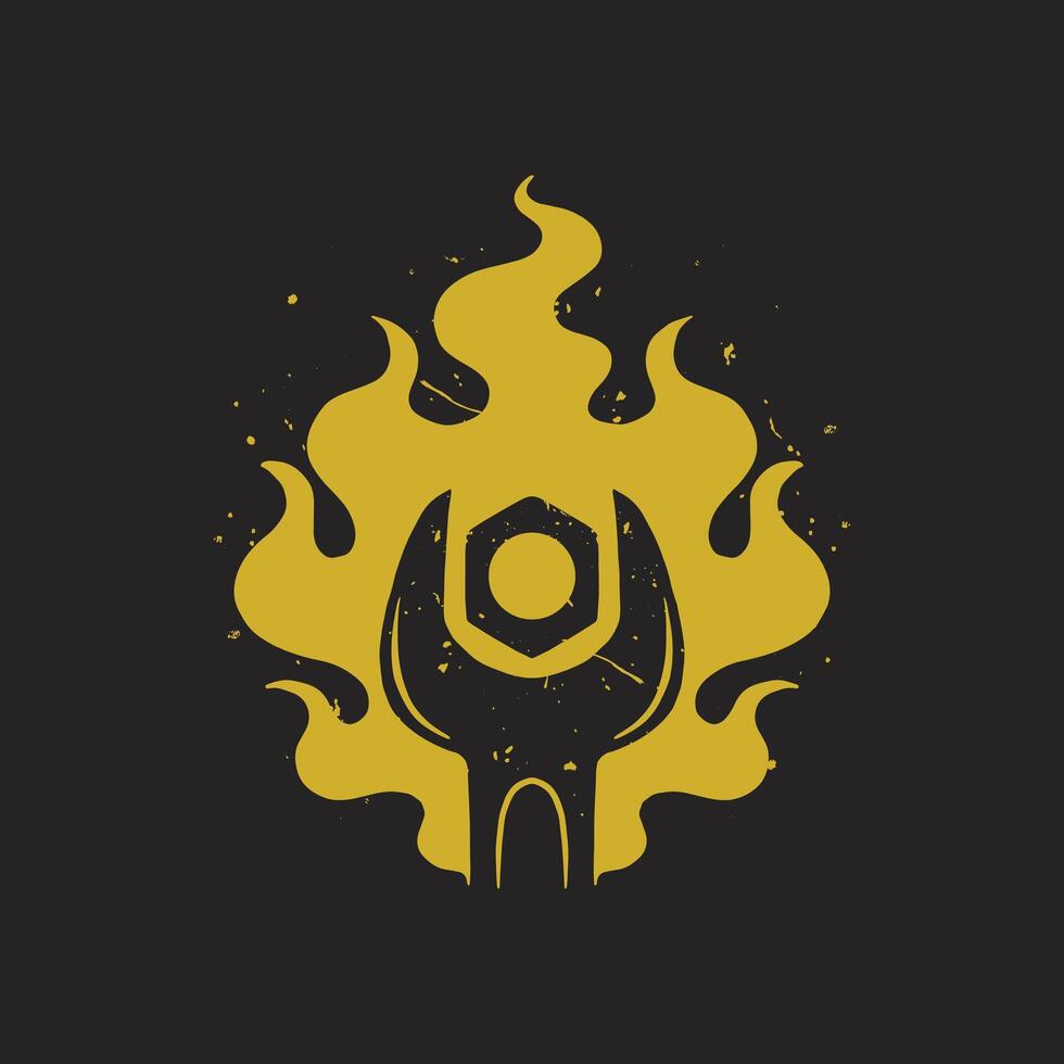 flaming wrench and bolts silhouette logo vector