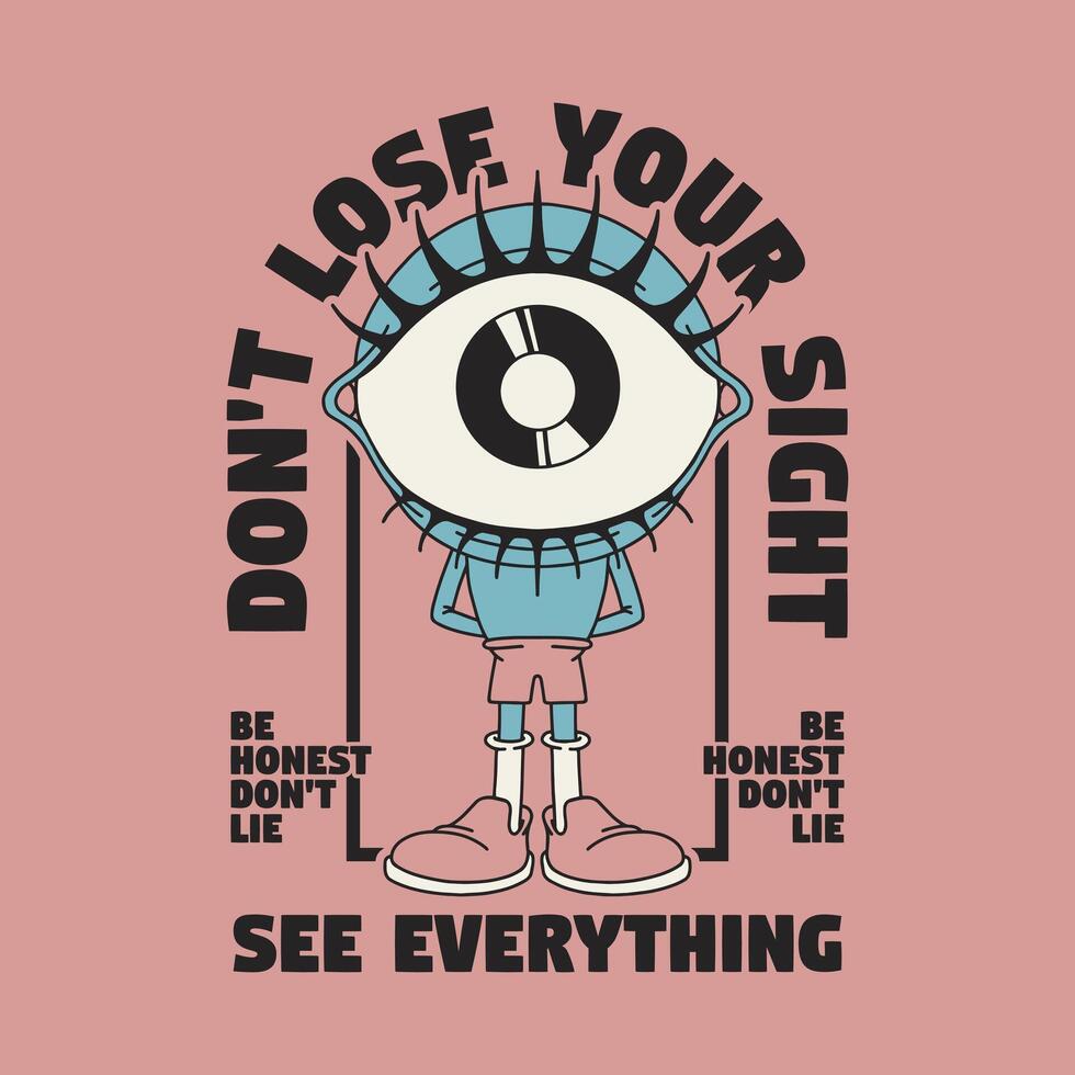 standing big eye retro cartoon mascot vector